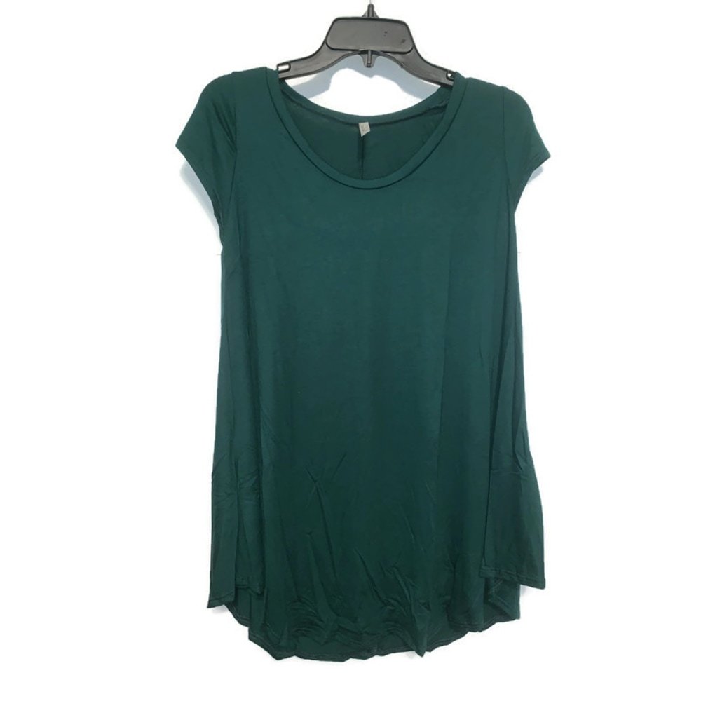 Isaac Liev Tunic Top Womens Size L Hunter Green Short Sleeve Flowy Swing T-shirt - Picture 2 of 8